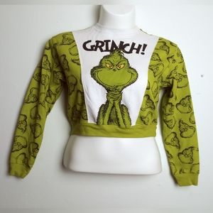 Dr. Seuss Green 3/4 Sleeve Cropped Graphic Sweatshirt Size S